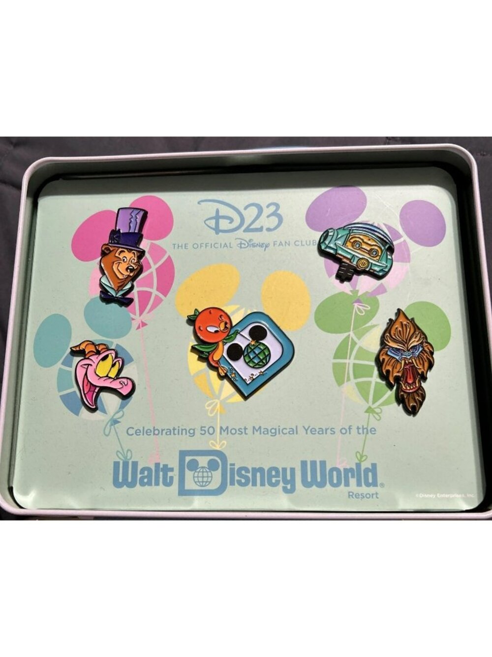 Walt Disney World D23 Collectible Tin & 50th Anniversary Pins Set Multicolor Pre